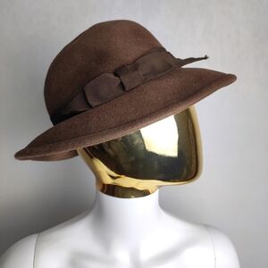Vintage MadCap 100% Wool Brown Women's Hat with Ribbon Detail